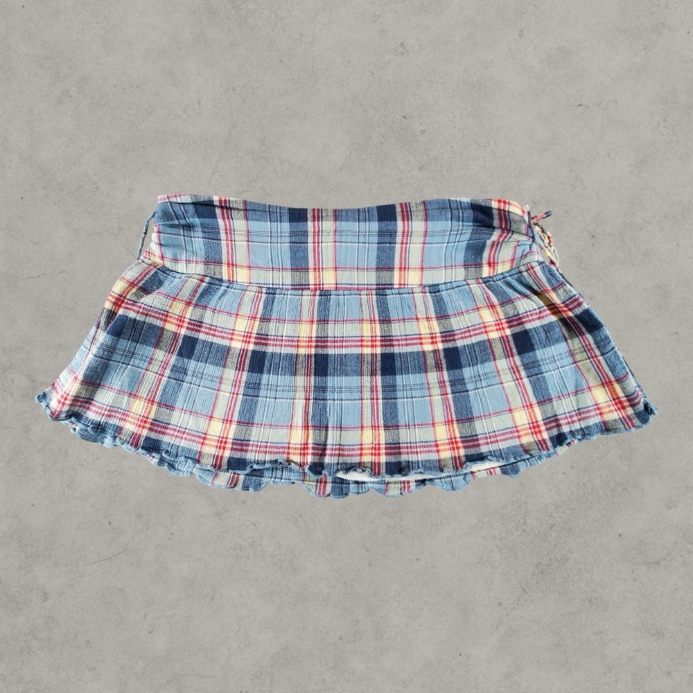 No Boundaries Mini Skirt Womens 13 Jr Blue Y2K Plaid Babydoll Micro Emo Thigh Hi